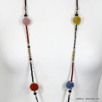 sautoir hippie chic pompon rond et cristal cordon en suédine femme 0119670 multi