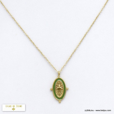 collier pendentif soleil émail acier inoxydable femme 0120526 vert