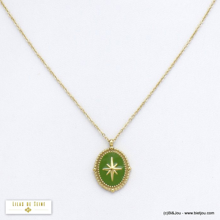collier pendentif étoile polaire émail acier inoxydable femme 0120527 vert