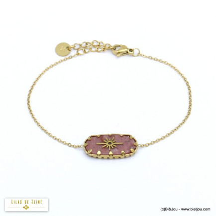 bracelet agate pierre soleil acier inoxydable femme 0220523