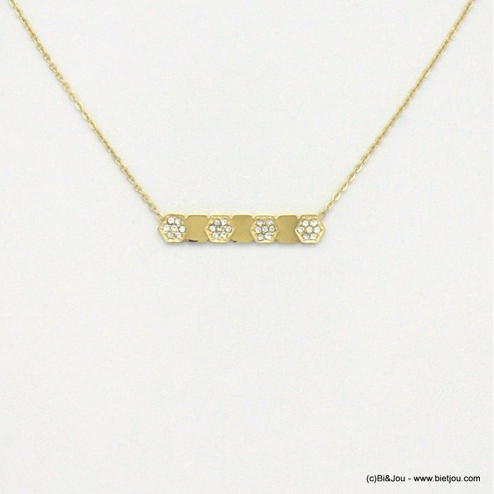 collier suite d'héxagones acier inoxydable strass femme 0120563 blanc