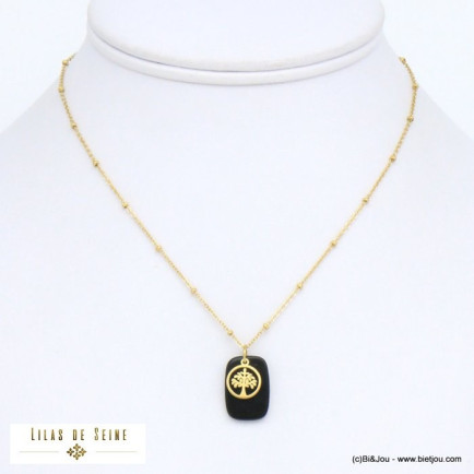 collier pendentif agate pierre arbre de vie acier inoxydable femme 0120635