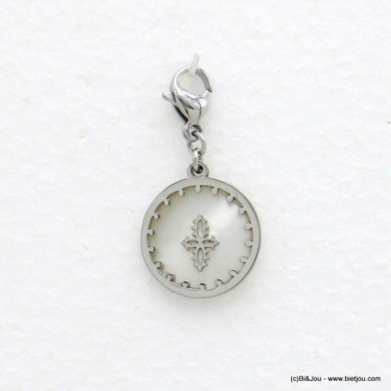 charm breloque croix gothique acier inoxydable bouton de nacre 0621001