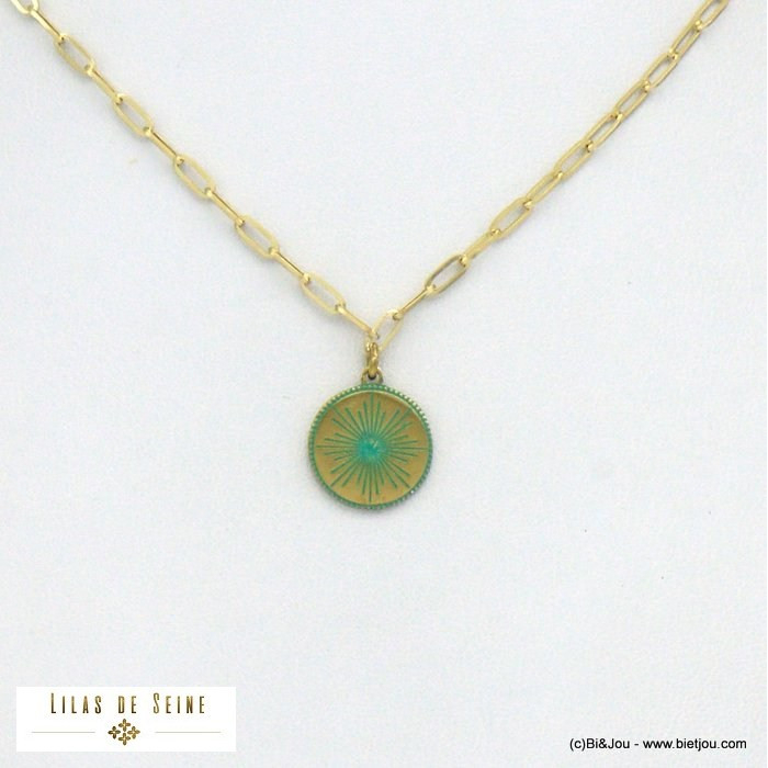 collier pendentif étoile émail coloré acier inoxydable femme 0121049 vert