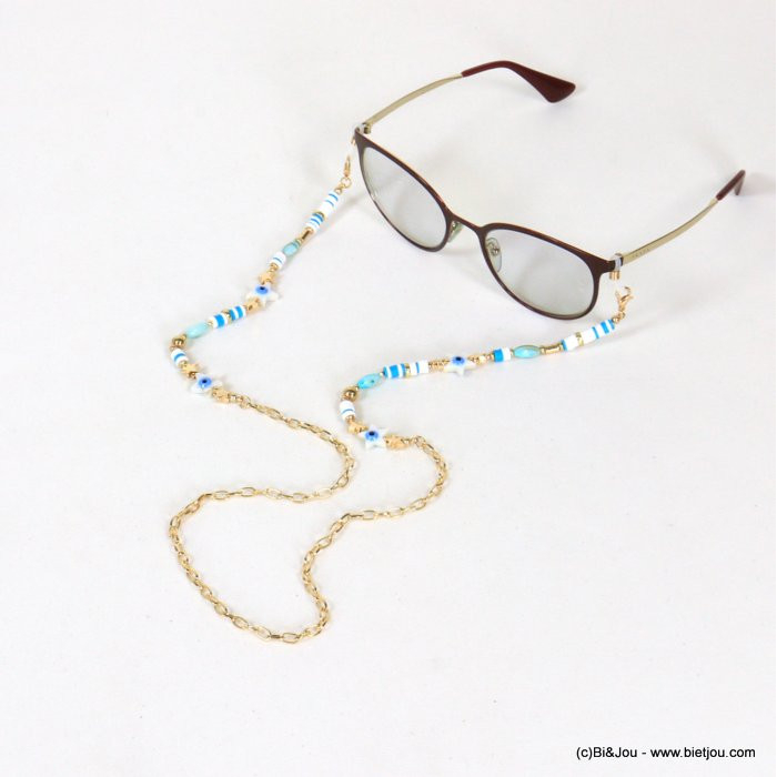 chaîne de lunettes oeil bleu étoiles nacre perles Heishi femme 0621033