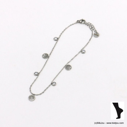 chaine de cheville arbre de vie acier inoxydable strass femme 0221098