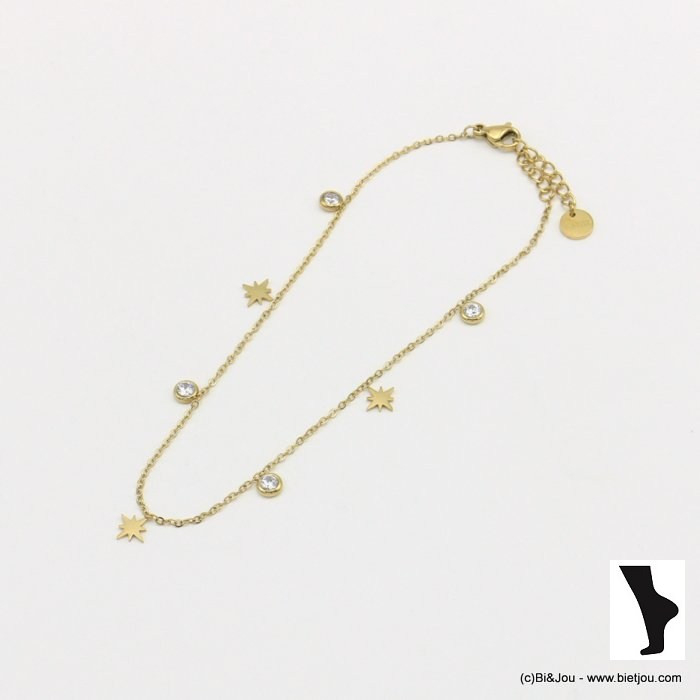 chaine de cheville étoile polaire acier inoxydable strass femme 0221101