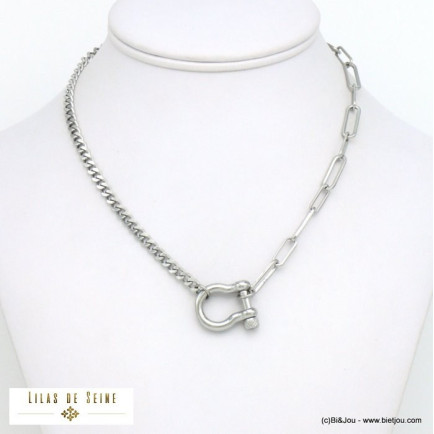 collier chaîne double maille fermoir à vis acier inoxydable femme 0121083