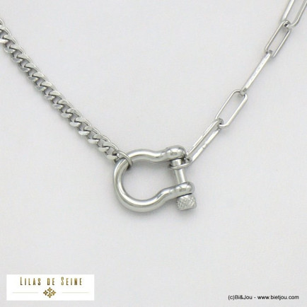 collier chaîne double maille fermoir à vis acier inoxydable femme 0121083 argenté