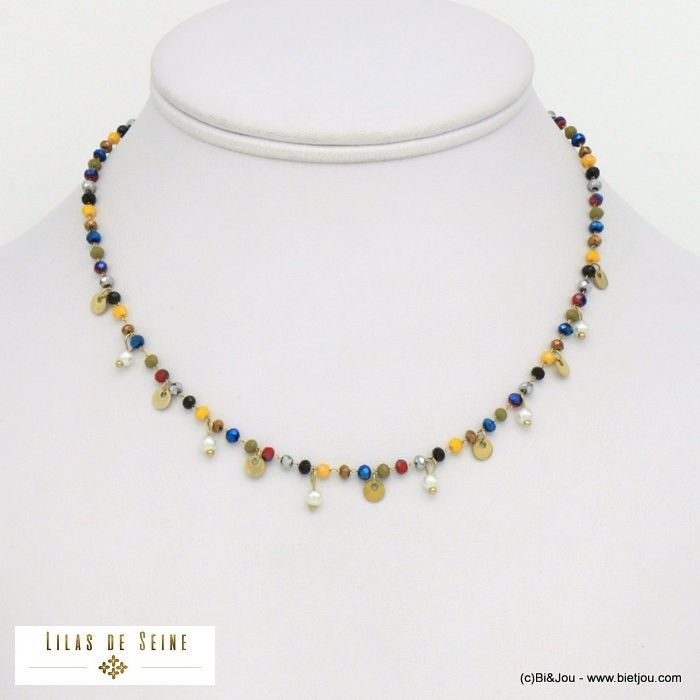 collier cristal imitation perle sequins acier inoxydable femme 0121521