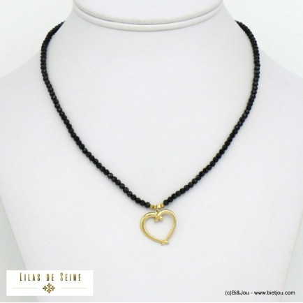 collier pendentif coeur acier inoxydable chaîne cristal femme 0121547