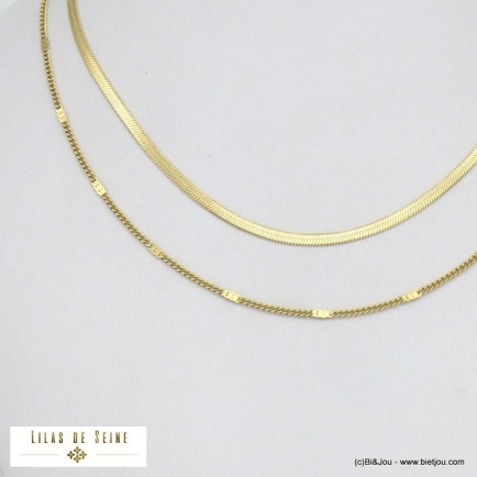 collier double rang chaîne maille mioir acier inoxydable femme 0121530 doré