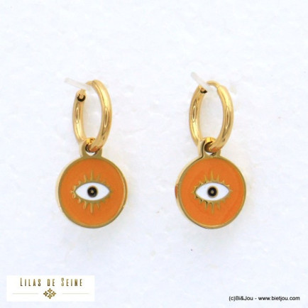 boucles d'oreille mini créoles oeil protecteur émail acier inoxydable femme 0321534