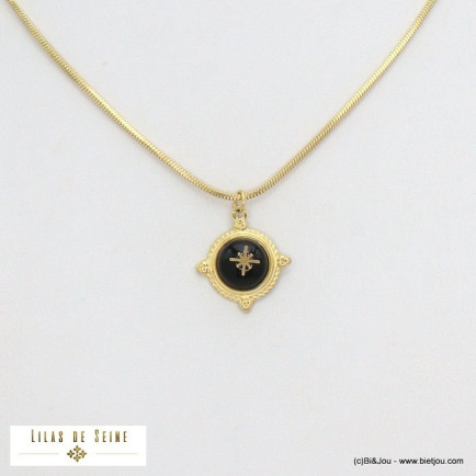 collier étoile cabochon pierre acier inoxydable femme 0121540 noir