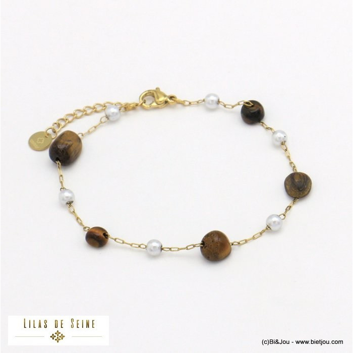 bracelet éclats pierre perles acrylique acier inoxydable femme 0221538