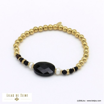 bracelet billes pierre perles eau douce acier inoxydable femme 0221564