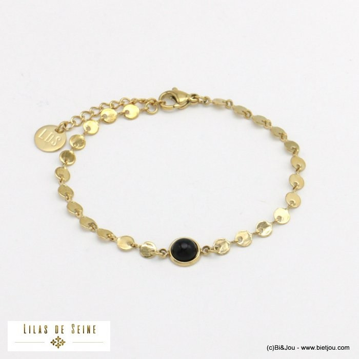 bracelet sequins cabochon pierre acier inoxydable femme 0221515
