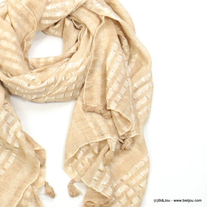 foulard pompons fil viscose femme 0721505 naturel/beige