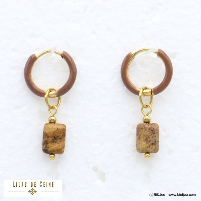 boucles d'oreille mini créoles pierre rectangulaire anneau émail acier inoxydable femme 0321539