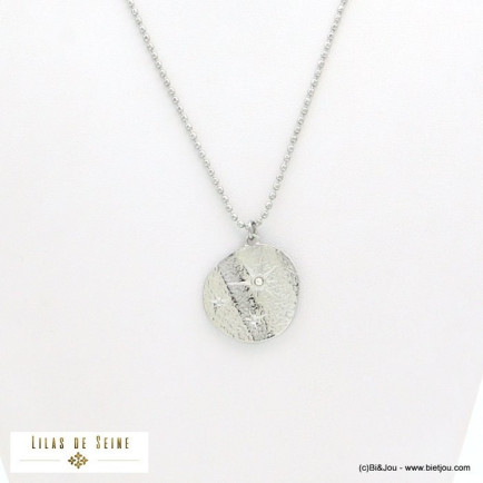 collier pendentif étoile chaîne à billes acier inoxydable femme 0121563 argenté