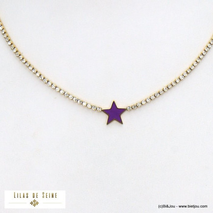 collier ras de cou strass étoile émail acier inoxydable femme 0121554 violet