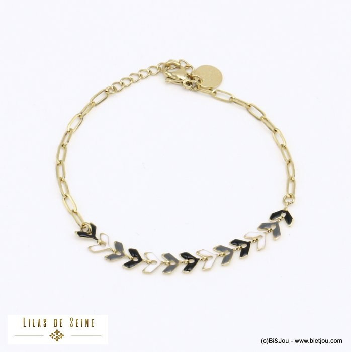 bracelet épi de blé - feuille de laurier émail acier inoxydable femme 0221575