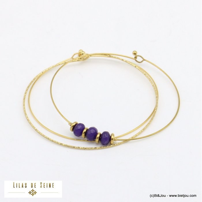 ensemble de 3 bracelets joncs fins ouvrables billes pierre acier inoxydable femme 0221534