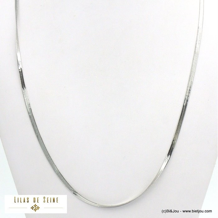 long collier minimaliste chaîne miroir acier inoxydable femme 0121570 argenté