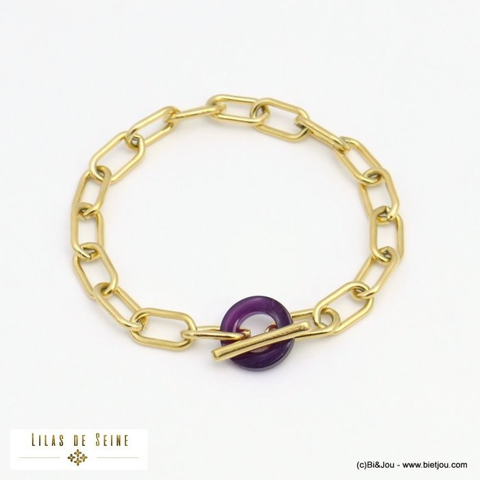 bracelet anneaux résine marbrée chaîne maille rectangulaire acier inoxydable femme 0221528
