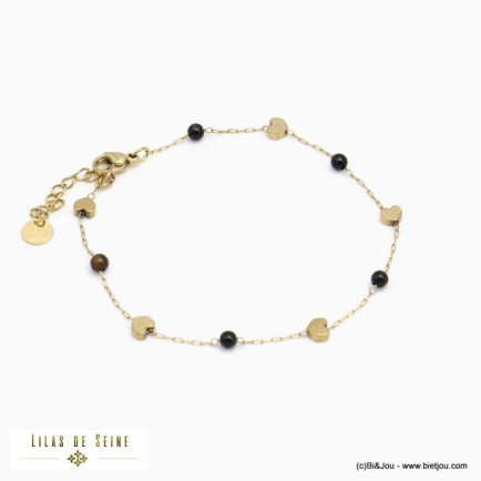 bracelet billes pierre naturelle coeurs acier inoxydable femme 0221584