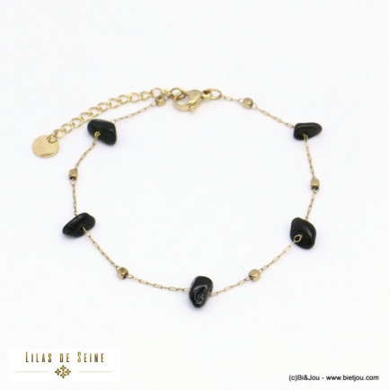 bracelet éclats billes pierre naturelle acier inoxydable femme 0221583