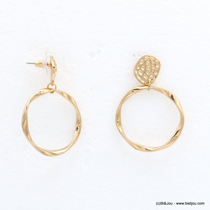 boucles d'oreilles disque martelé anneau torsadé métal femme 0321579