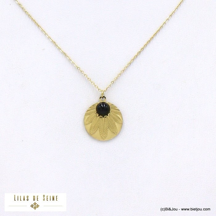 collier acier inoxydable pendentif feuille cannabis cabochon pierre femme 0122009 noir collier acier inoxydable pendentif feuille cannabis cabochon pierre femme 0122009 noir