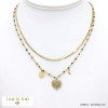 collier acier inoxydable double-rangs coeur charms soleil lune femme 0121595