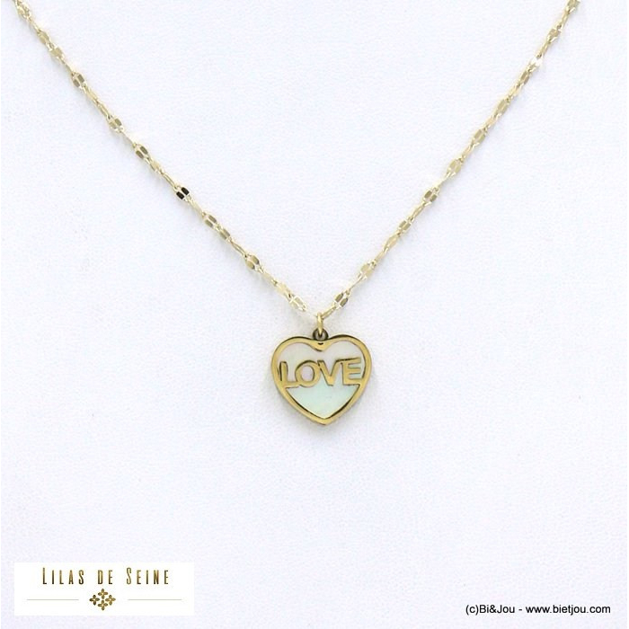 collier LOVE coeur nacre acier inoxydable femme 0122008 doré