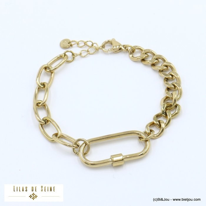 bracelet acier inoxydable mousqueton trombone chaîne maille gourmette femme 0221596