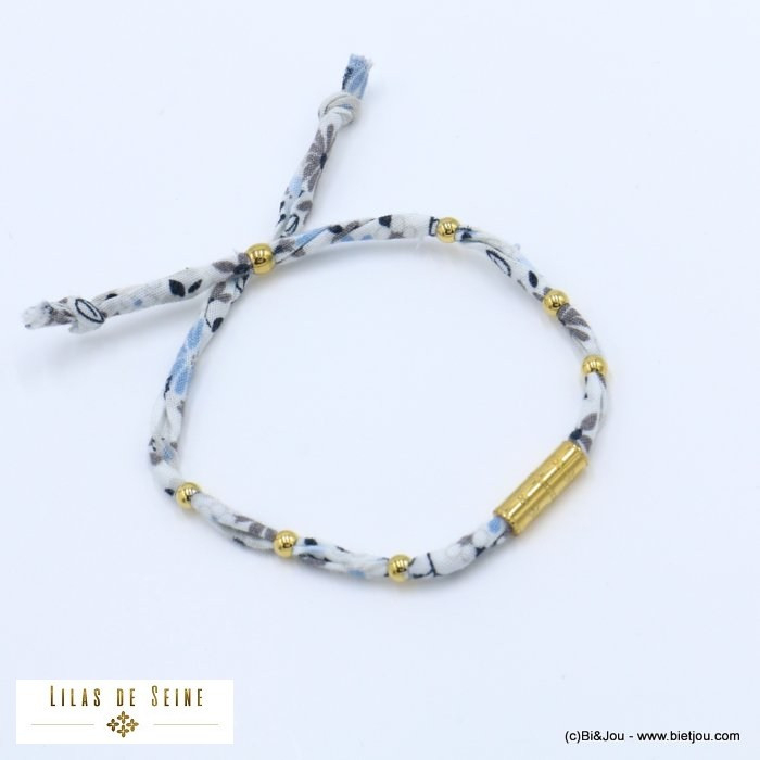 bracelet coulissant tube étoile acier inoxydable cordon tissu fleuri femme 0222001