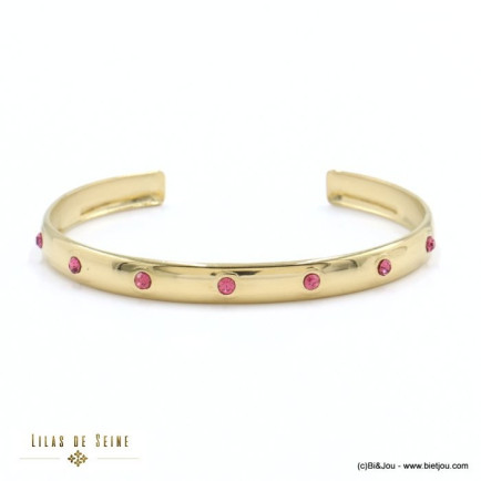 bracelet jonc fin acier inoxydable strass femme 0222013