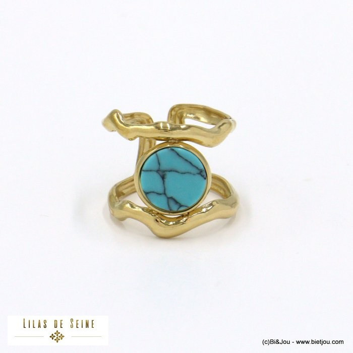 bague acier inoxydable double anneaux irréguliers pièce pierre femme 0422004