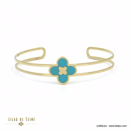 bracelet double jonc acier inoxydable trèfle émail femme 0222009