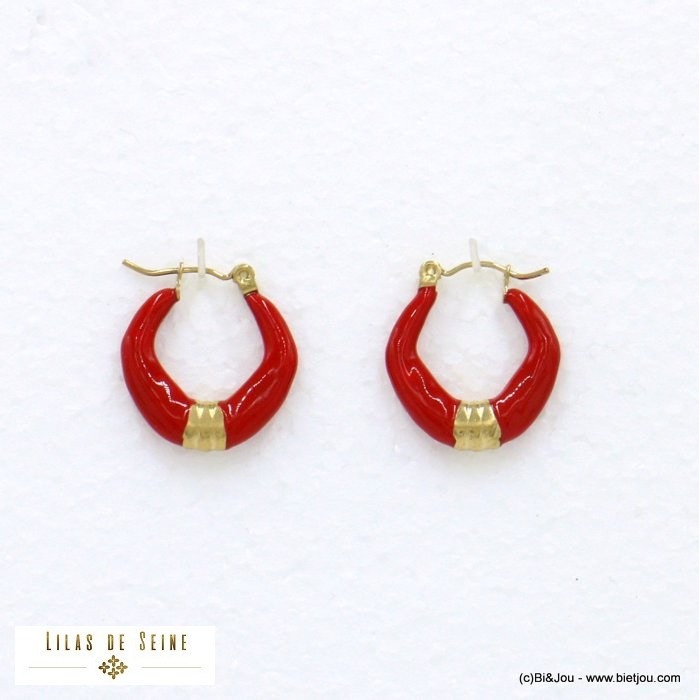 Boucles D'oreilles Pendantes En Acier Inoxydable Et émail - Fait Main, Couleur Blanc, Neuf Avec étiquettes