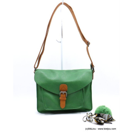 Sac à bandoulière SANS POMPON façon cartable Flora&Co simili-cuir souple femme 0922048 vert