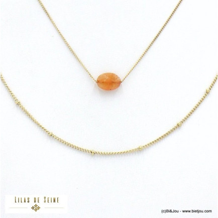 collier double-rang acier inoxydable pierre ovale femme 0122074 doré