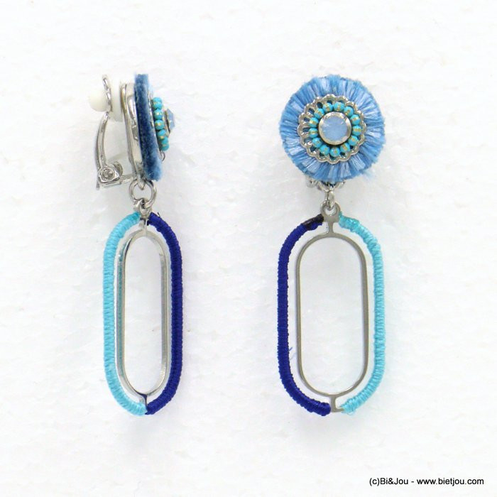 boucles d'oreille clip boho chic métal-strass-polyester femme 0322033 bleu