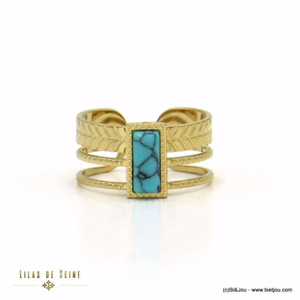 bague large acier inoxydable chevrons cabochon rectangle pierre femme 0422035