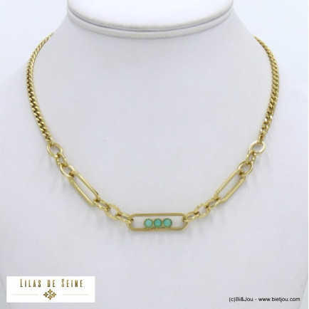 collier acier inoxydable 3 cabochons pierre femme 0122064