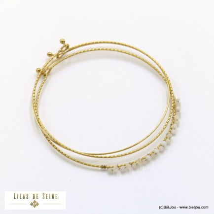 3 bracelets semainier jonc fin acier inoxydable billes facettées pierre femme 0222120