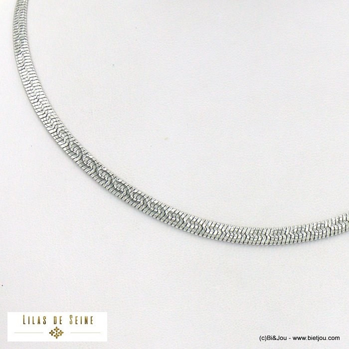 collier acier inoxydable minimaliste chaîne maille miroir motif tresse 5mm femme 0122081 argenté
