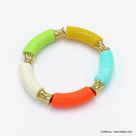 bracelet vintage élastique tubes résine colorée métal femme 0222137