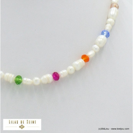 collier perles eau douce cristal acier inoxydable femme 0122098 multi